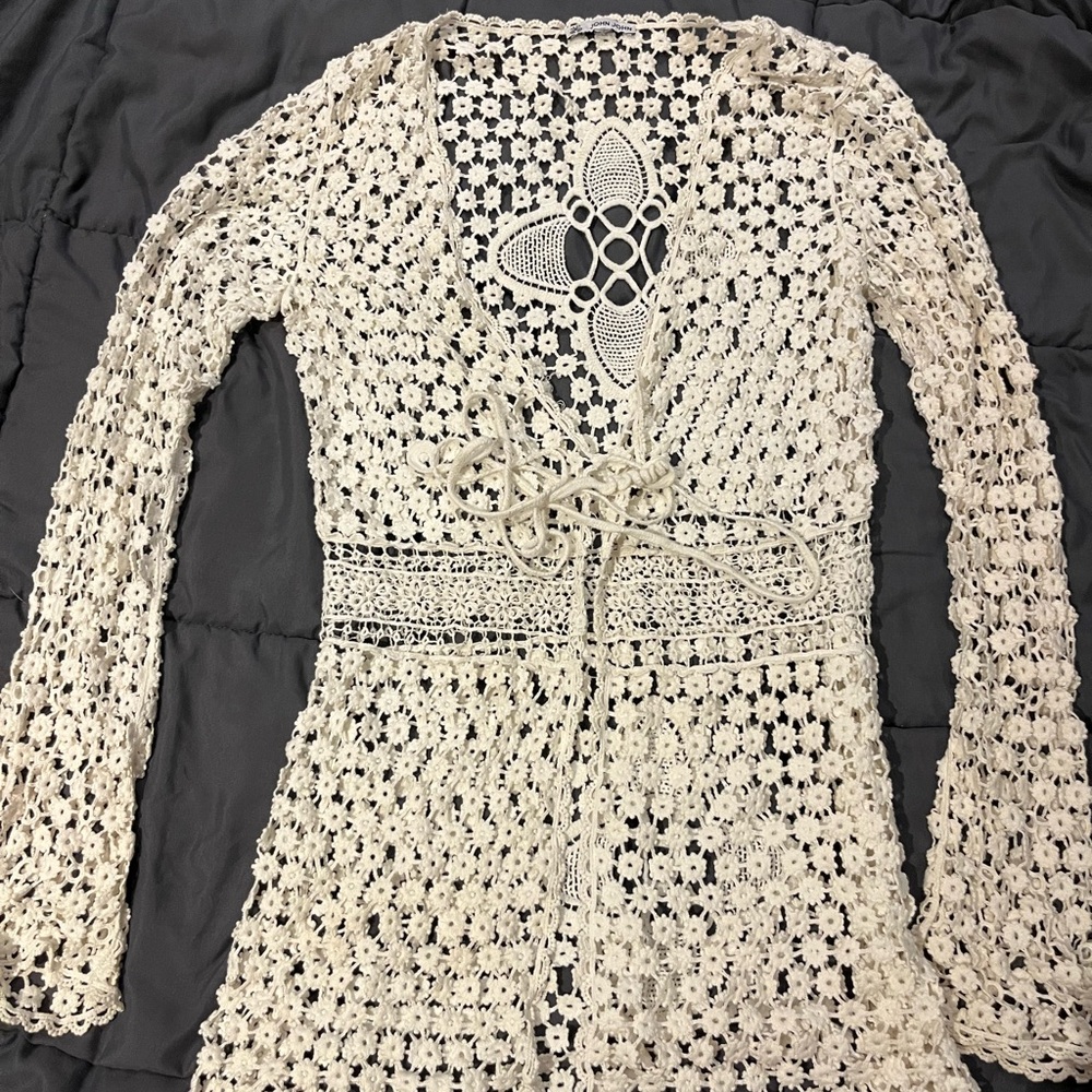 Elegant Cream Crochet Tunic Top